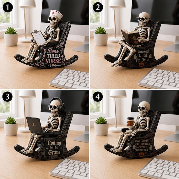 Halloween Skeleton Wooden Block Sign, Coffee Lover Skull Decor, Funny Spooky Shelf Sitter, Fall Office Desk Decor Gift