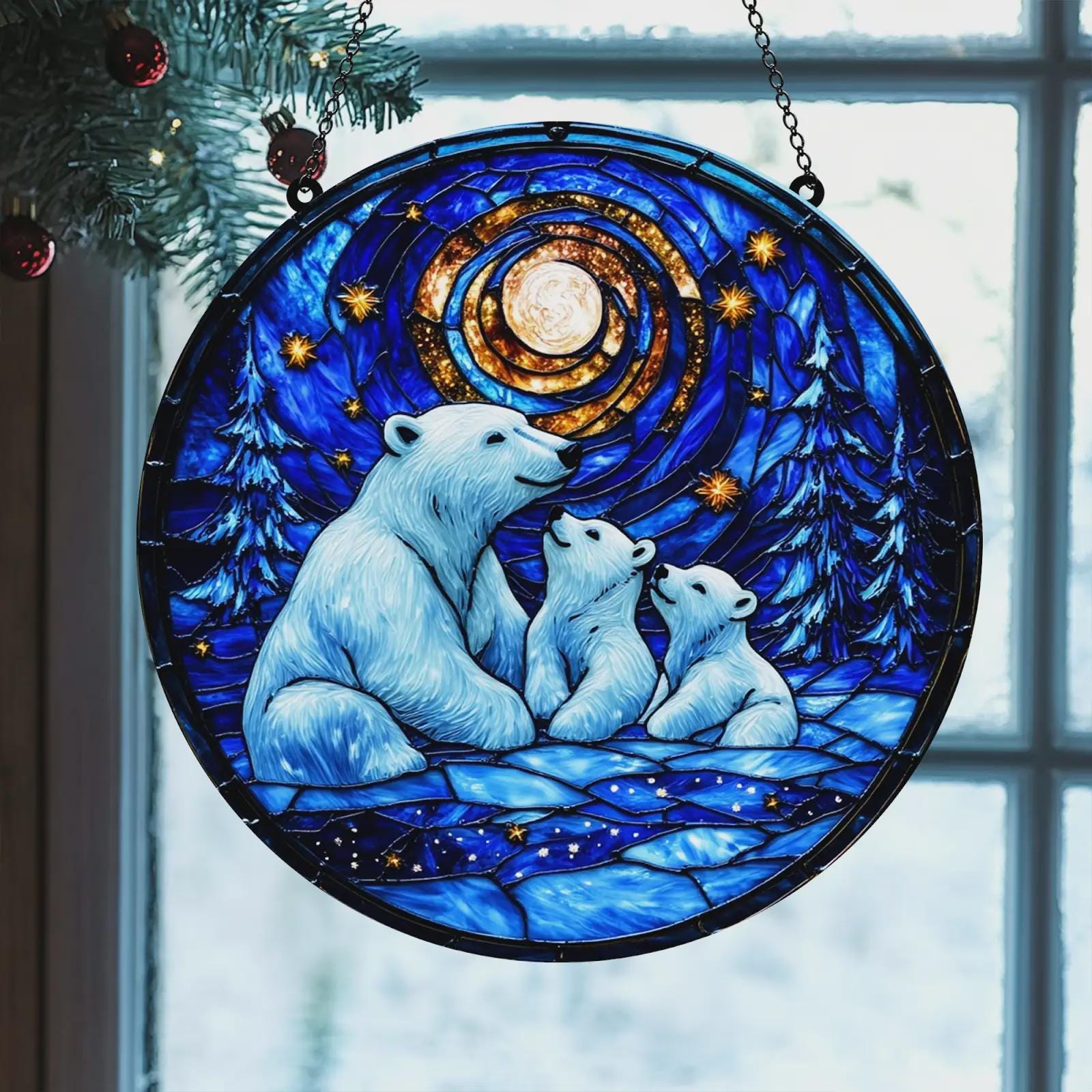 シロクマファミリーのサンキャッチャーとオーナメント、フェイク