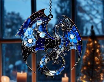Blue Dragon Acrylic Window Hanging, Fantasy Dragon Art for Kids Room, Halloween Gift, Perfect Animal Wall Ornament or Room Decor