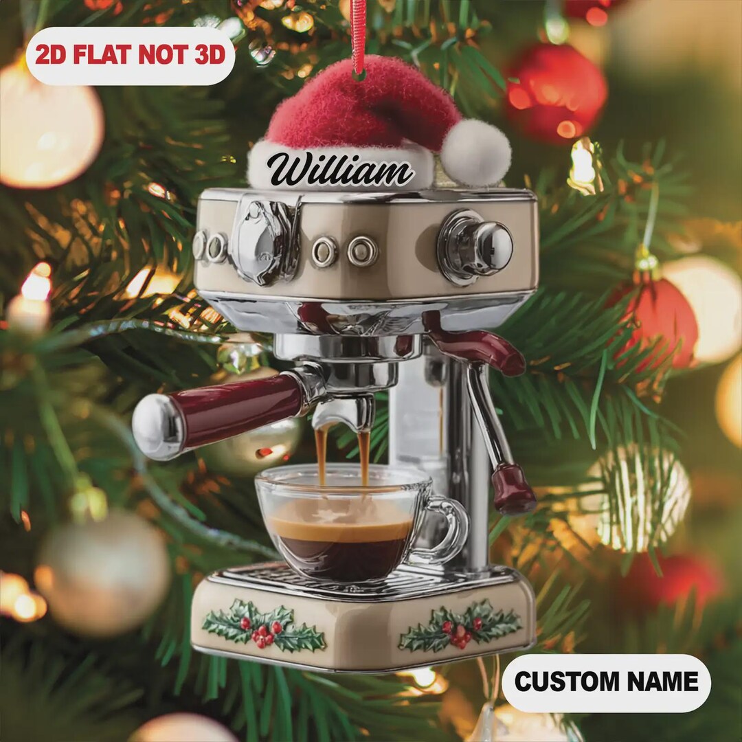2D Flat Personalized Espresso Machine Christmas Ornament, Custom Name ...
