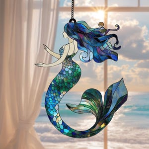 Mermaid Acrylic Window Hanging Ornament, Mermaid Lovers Gift, Mermaid Stained Glass Home Decor, Kitchen Decor,Mermaid Decor, NOT SUNCATCHER