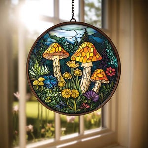 Mushroom glass Suncatcher, Floral Home Decor, Suncatcher Mushroom For Home Decoration, Plant Window Hanging, Mushroom Lover Gift