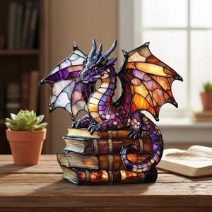 Atrapasueños acrílico con forma de dragón, adorno colgante para ventana con forma de dragón de vidriera sintética, decoración para amantes de los libros de fantasía, regalo gótico para escritorio.