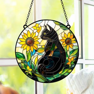 Sunflower Black Cat Suncatcher, acrylic ornament Cat Window Hanging Cat Lover Gift Bestfriend Gift Home Decor Wall Art Decoration