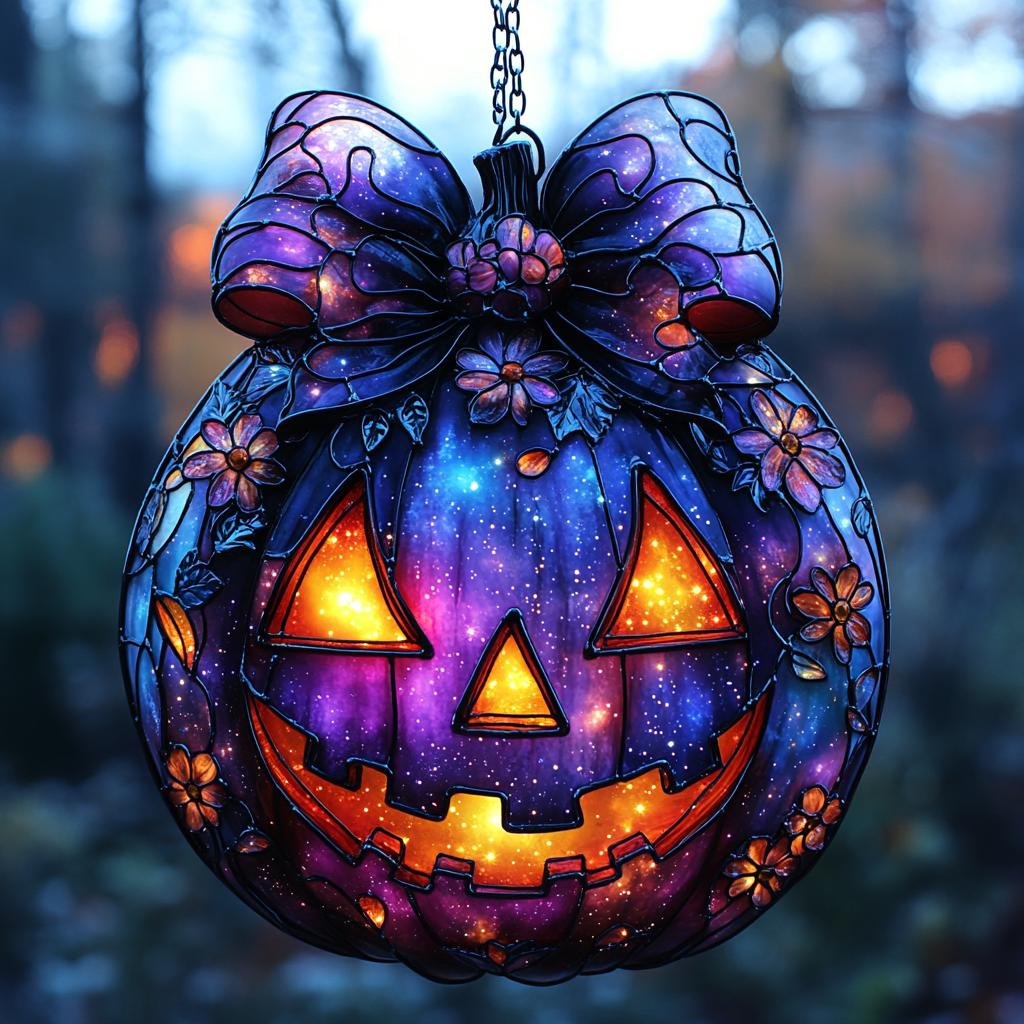ステンドグラス ランプ ハロウィン ギャラクシーパンプキンアクリルサンキャッチャー - フェイク