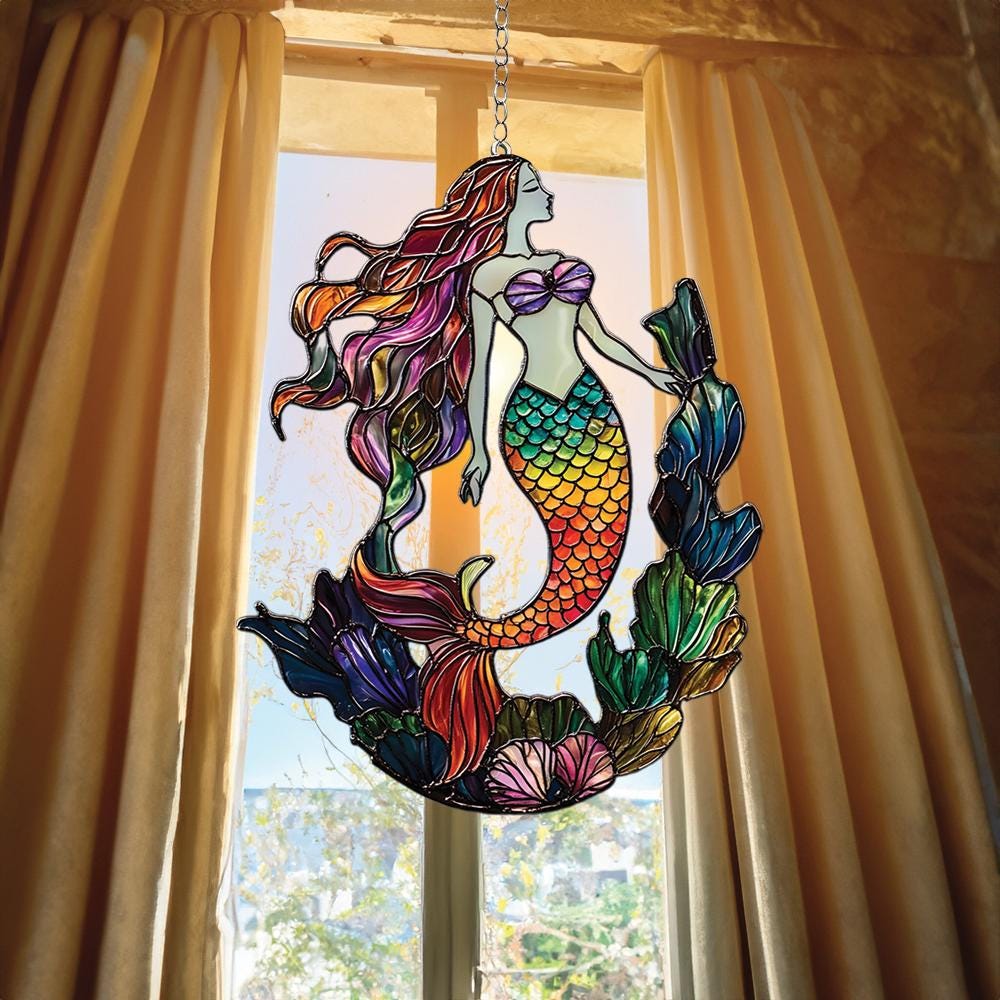 Mermaid Acrylic Suncatcher – Ocean Fantasy Window Decor, Coastal Gift