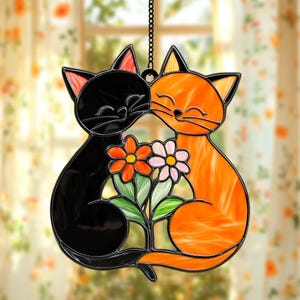 Cat Flower Suncatcher Window Hanging, Cats Ornament, Cat Lover Gift, Cat Lover Home Decor, Cat Mom Indoor Decor, Unique Home Decor