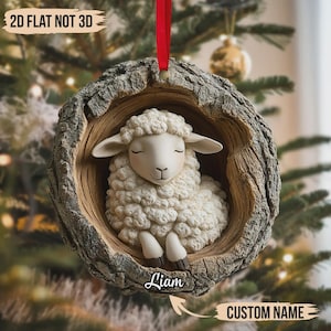 2025 Lamb Christmas Ornament - Custom Name Faux 3D Sheep Flat Wood Tree Gift For Kids Or Baby