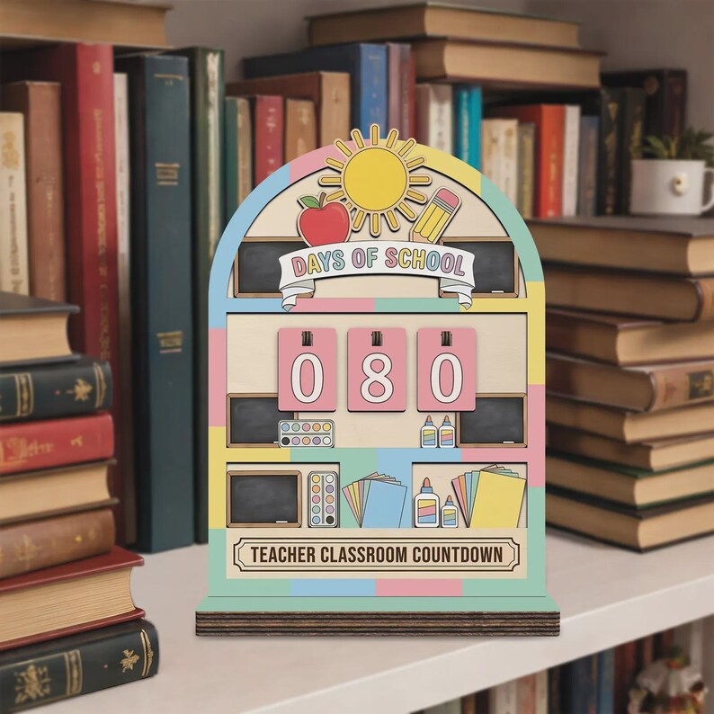 Teacher Classroom Countdown Sign, Wooden School Days Tracker ...