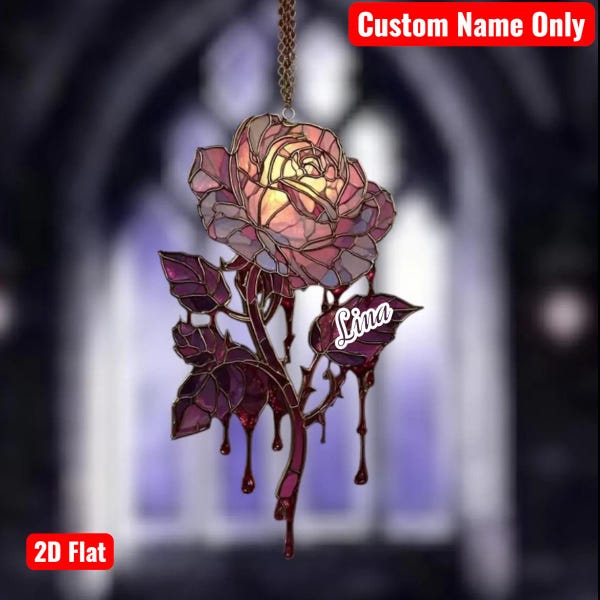 Atrapasueños acrílico de rosa gótica 2D - Decoración de ventana con vitrales falsos y flores sangrantes - Regalo para amantes de la estética oscura