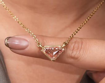 2.50 CT Prada Fancy Vivid Pink Diamond Cut Lab Grown Diamond Pendant Necklace in 14K Solid Gold | Modern Statement Diamond Pendant