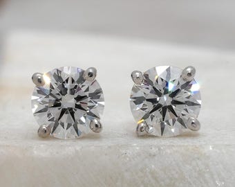 Round Diamond Stud Earrings for Women, Push Back - Screw Back Earrings, Lab Grown Diamond Studs, Gifts for Mother/Wife/Daughter, Comfort Fit