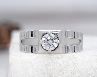 Rolex Luxury Solitaire Round Brilliant Cut Lab Grown Diamond Men&#39;s Ring, Gold Wedding Ring, Men&#39;s Engagement Ring, Art Deco Jewelry for Him