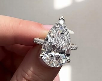 10.00 CT IGI Certified Pear Cut Lab Grown Diamond Engagement Ring in 14K White Gold