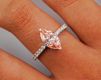2.00 CT Marquise-Cut Pink Luxury Diamond Ring, Pave Engagement Ring, Wedding Ring, Pink Diamond Ring for Her, Anniversary Gift for Women