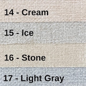 May include: A fabric swatch chart featuring ten horizontal strips of woven textile in various shades. The colours are labelled 11-Dark Brown, 12-Brown 1, 13-Brown 2, 14-Cream, 15-Ice, 16-Stone, 17-Light Gray, 18-Gray 1, 19-Gray 2, and 20-Black Coffee.