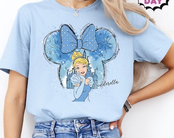 Princess Cinderella Tee,  Cinderella Watercolor Shirt, Minnie Ears Themed Shirt, Disney Matching,Disney Cinderella Shirt,Disney Castle Shirt