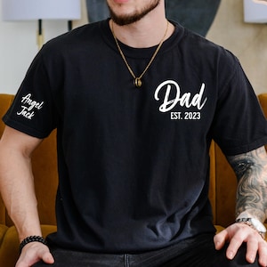 Comfort Colors Personalized Dad Shirt With Kids Names Dad Tshirt, Dad Shirt, Gift for Dad, Custom Dad with Kids Names Shirt,Childs Names Arm
