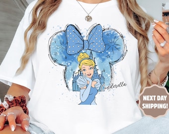 Princess Cinderella Tee,  Cinderella Watercolor Shirt, Minnie Ears Themed Shirt, Disney Matching,Disney Cinderella Shirt,Disney Castle Shirt