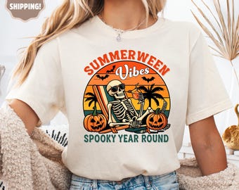Summerween Skeleton Shirt, Summer-ween Tshirt, Spooky Summer Tee, Summer Halloween Shirt, Halloweener Gift,Year-Round Halloween,Beach Skelly