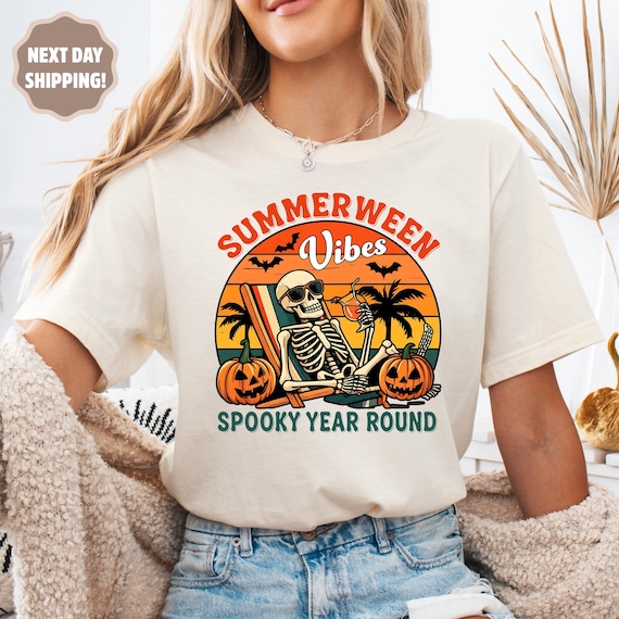 Summerween Skeleton Shirt, Summer-ween Tshirt, Spooky Summer Tee, Summer Halloween Shirt, Halloweener Gift,Year-Round Halloween,Beach Skelly