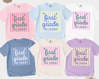 Comfort Colors Custom First Grade Teacher Shirt, Gift For New Teacher, Personalized First Grade Shirt, 1st Grade Teacher Team Shirts