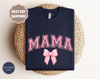 Coquette Pink Mama Sweatshirt, Cute Pink Bow Mama Shirt,Trendy Mother Gift,Mother Day Gift,New Mom GiftS,Mama Sweatshirt,Coquette Mama Shirt