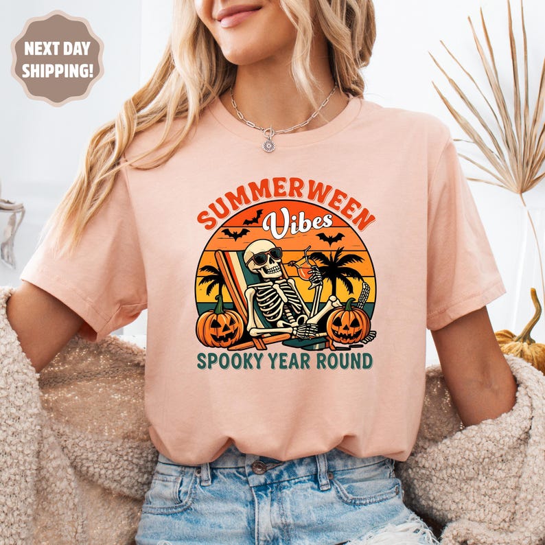 Summerween Skeleton Shirt, Summer-ween Tshirt, Spooky Summer Tee, Summer Halloween Shirt, Halloweener Gift,Year-Round Halloween,Beach Skelly image 2