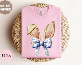 Coquette Bow Bunny Ears Shirt, Cute Easter Shirt, Cute Bunny Sweatshirt, Happy Easter Day Gift, Coquette Easter Sweatshirt, Rabbit Shirt