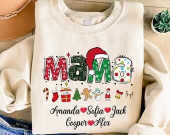 Custom Christmas Mama Sweatshirt, Personalized Mama Claus Sweatshirt, Christmas Mom Gift, Christmas Mama, Custom Xmas Name Crewneck