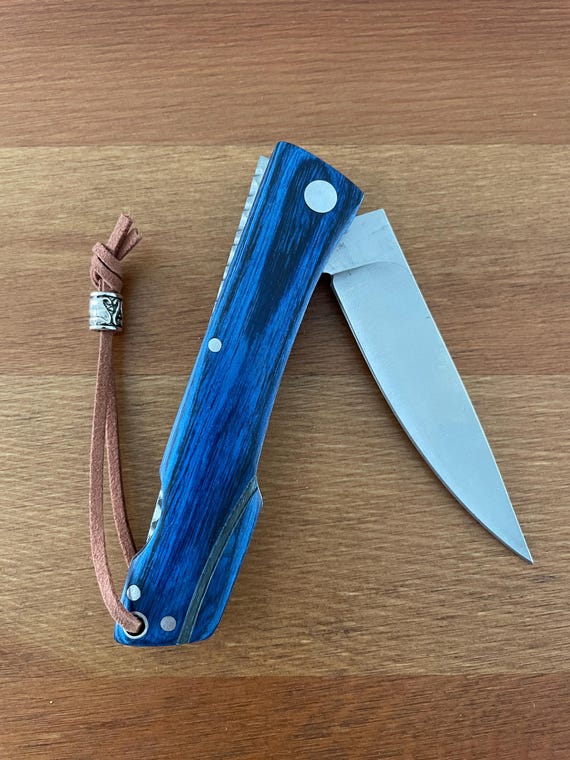 3.15" Stainless Steel Spanish Navaja Pocket Knife Blue Stamina Wood Scales