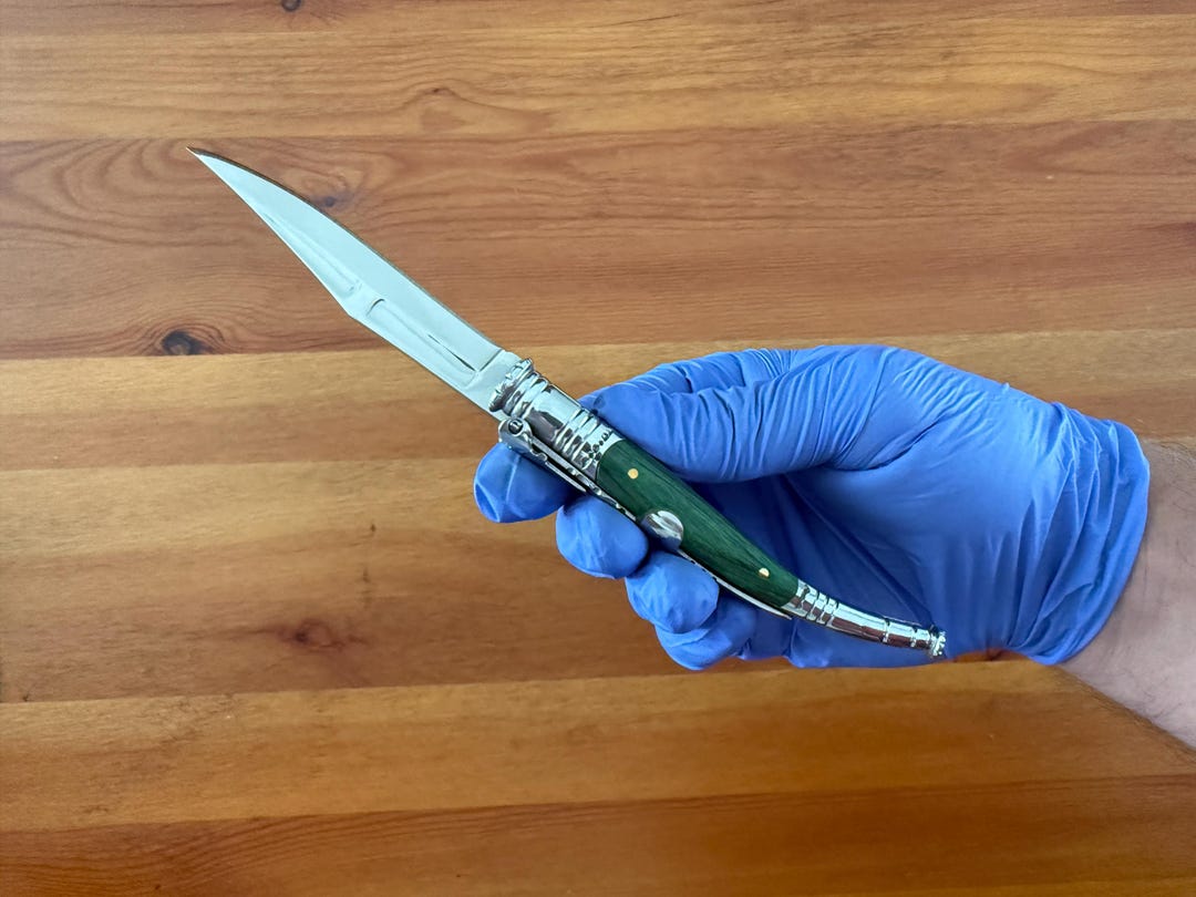 Spanish Rachet 3.34” Spanish Navaja Serrana Ratchet Folding Knife Green Wood Scales ...