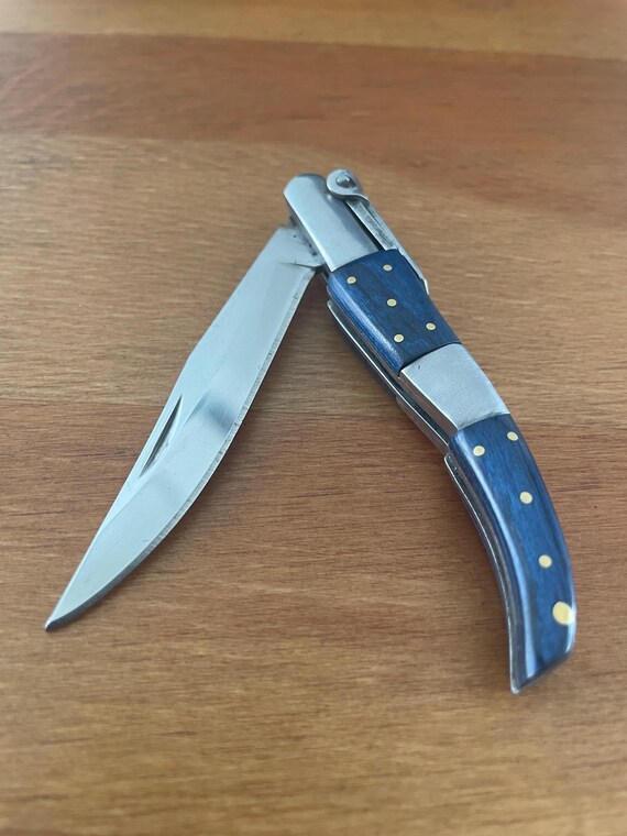 2.75” Arabian Style Navaja Folding Pocket Knife Blue Wood and Steel Handle