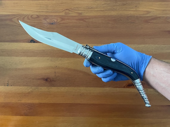 6.5" Spanish Navaja Sevillana Pocket Knife Blue Stamina Wood Scales with Ratchet