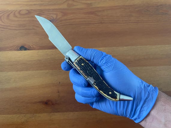3.7" Carbon Steel Spanish Navaja Teja Deer Antler Imitation Scales Billet Lock