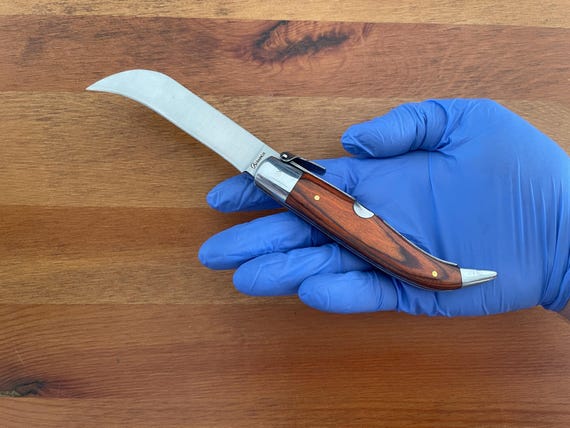 3.7" Hawkbill Skinning Tranchete Spanish Navaja Teja Pocket Knife Stainless