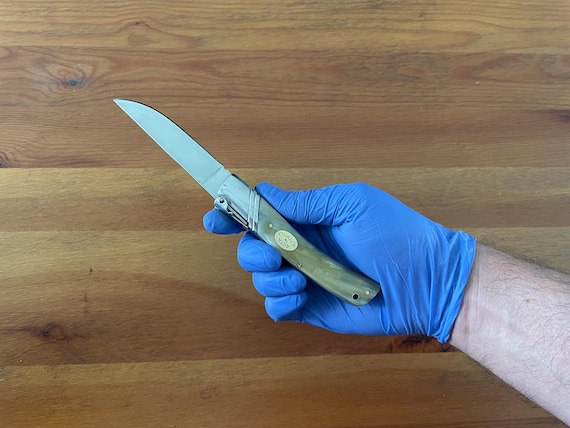 3.54" Spanish Navaja Pocket Knife Bull Horn Scales With Ratchet & Billet Lock