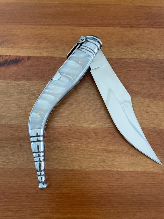 6.5" Spanish Navaja Sevillana Bandolera Pocket Knife Nacre Imitation w/ Ratchet