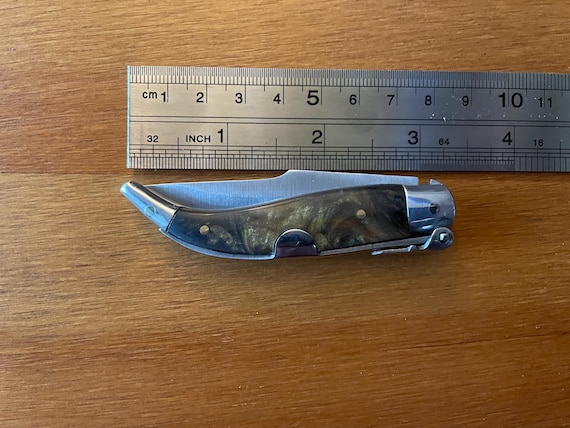 2.5” Spanish Navaja Teja Albacete Pocket Knife Brown Celluloid Scales