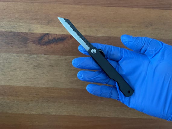 2.8" Navaja Higonokami Pocket Knife Tanto Blade 420 Steel with Sheath Black Steel Handle
