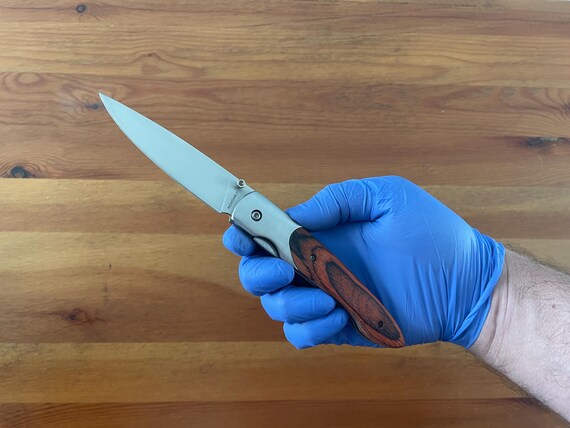 3.5" Stainless Steel Satin Blade Folding Pocket Knife Steel and Wood Handle