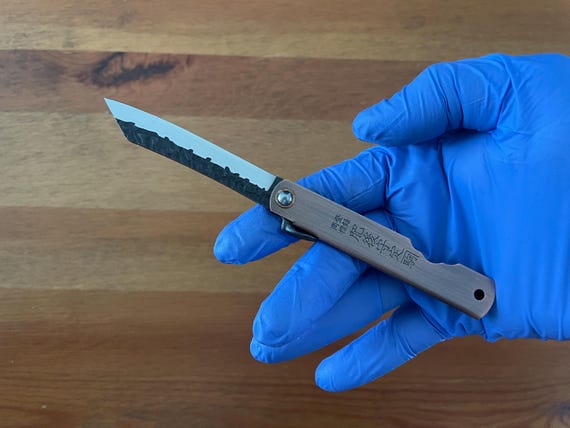 2.8" Navaja Higonokami Pocket Knife 420 Steel Tanto Blade Copper Handle with Sheath