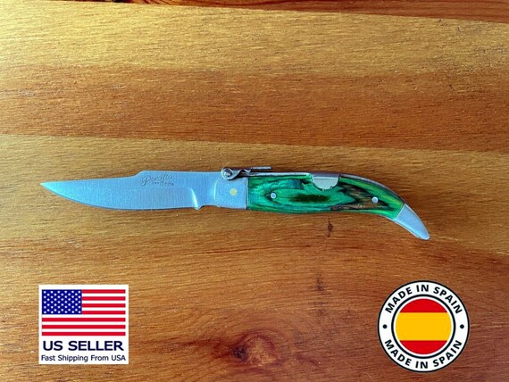 2.5" Spanish Navaja Teja Albacete Pocket Knife Green Wood Handcrafted