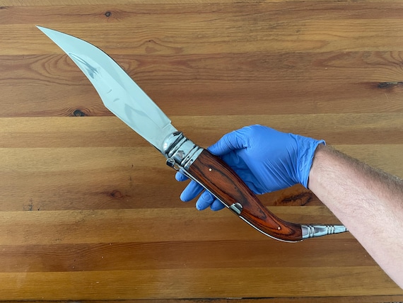 9" Blade Giant Navaja Sevillana Folding Knife Red Wood Scales with Ratchet From Spain
