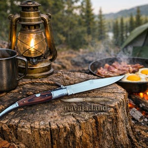 Couteau pliant espagnol Navaja Serrana de 6 po. - Manche en bois d'endurance rouge | Verrou à cliquet | Vendeur américain