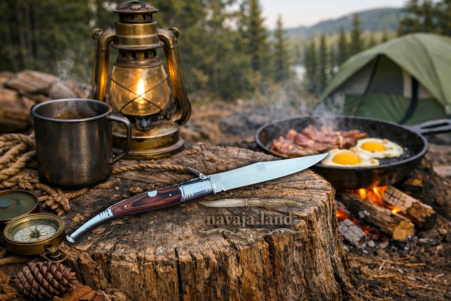 6” Spanish Navaja Serrana Folding Knife – Red Stamina Wood Handle