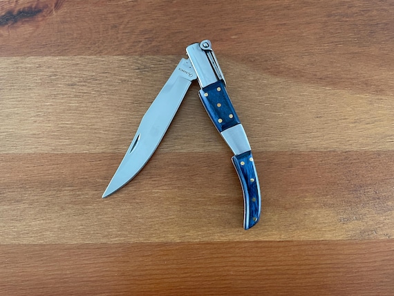 3.8” Arabian Folding Pocket Knife Blue Stamina Wood Handle