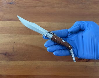 3.5” Sevillana Style Navaja Pocket Knife Red Wood Scales From Spain With Ratchet