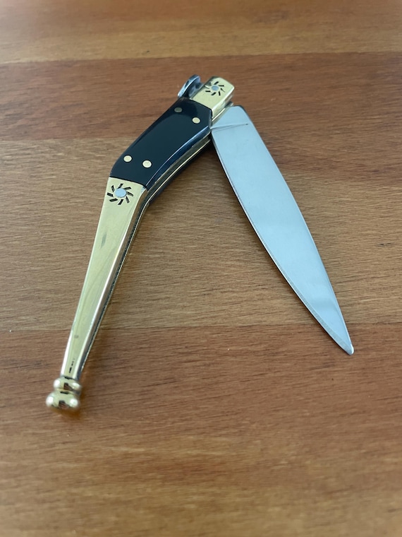 3.22" Spanish Catalan Navaja Folding Knife With Brass Bolsters Bull Horn Scales