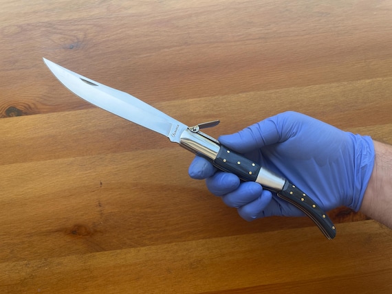 5.11" Arabian Style Spanish Navaja Folding Knife Blue Wood Scales with Ratchet